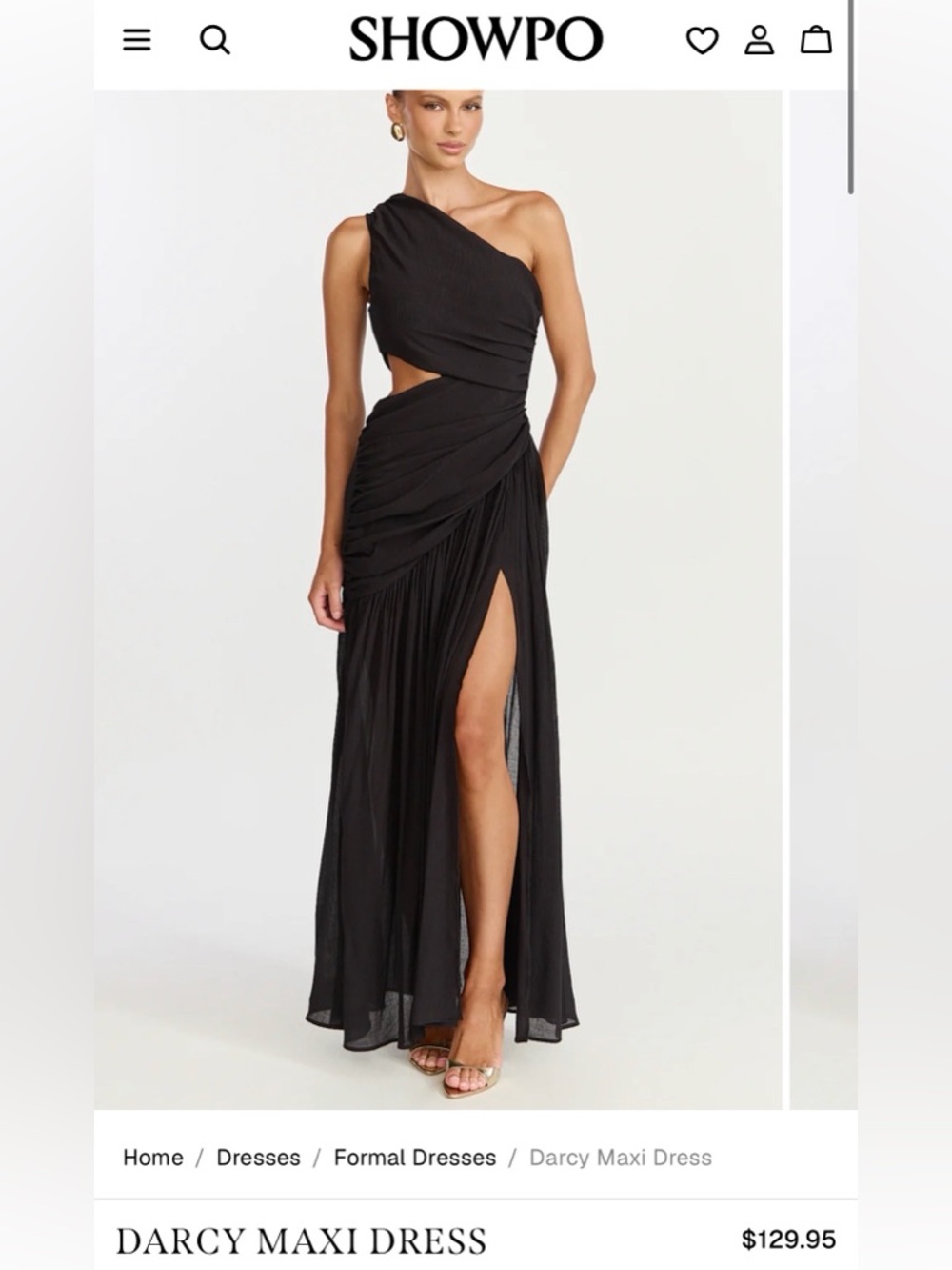 Showpo One-Shoulder Cut-Out Maxi Dress in Black